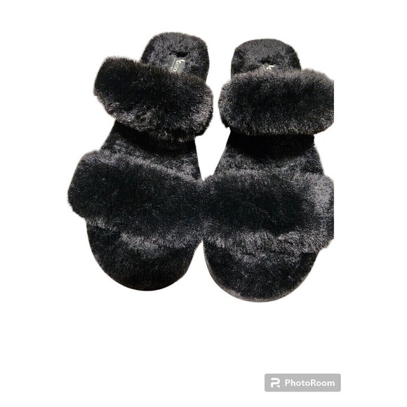 Koolaburra by UGG Fuzz-On Platform Slide Sandals Slippers Faux Fur Size 9 Black. - Picture 3 of 9
